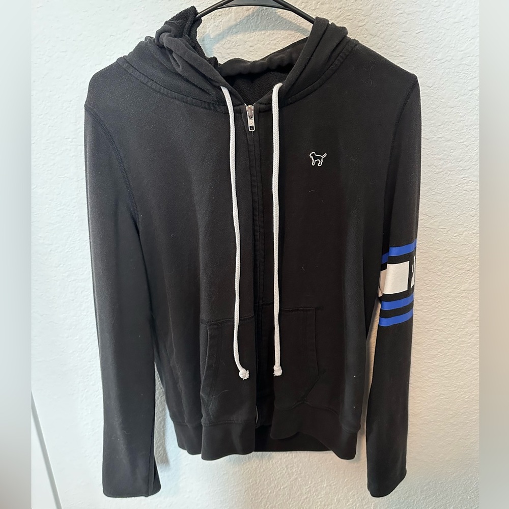 PINK black, blue, white full zip hoodie
